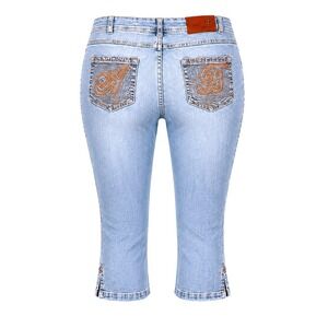 Apple Bottoms Jean Capri Junior Womens 13/14 Blue Embroidered Pocket LOGO Y2K
